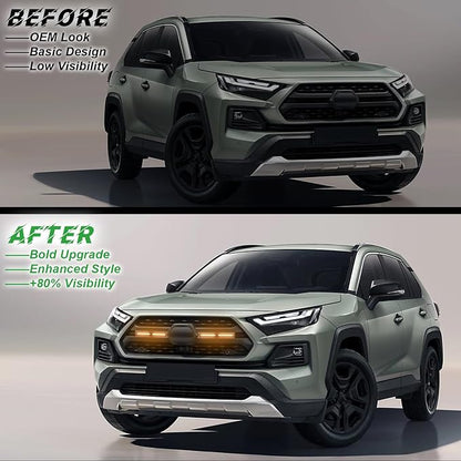 LED Grille Lights for 2019-2025 Toyota RAV4 Accessories Amber | Snap-In,Smoked Lens, Exterior Front Grill Insert Light for 5th Gen Hybrid Adventure TR D Off-Road 5311142220