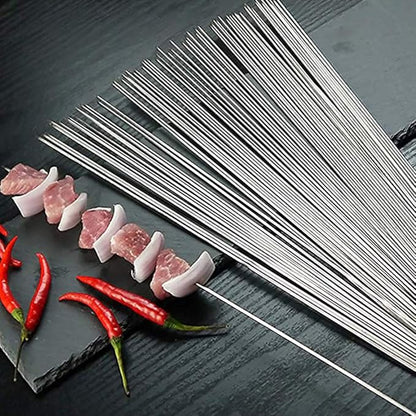 BigOtters 13.4" Barbecue Skewers, 100PCS Metal Skewers for Grilling, BBQ, Reusable Needle Sticks for Meat, Shrimp, Chicken, Vegetable, Kitchen, Party, Outdoor Cooking, with Portable Metal Storage Tube
