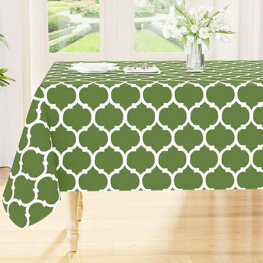 Smiry Square Table Cloth, Waterproof Vinyl Tablecloth with Flannel Backing for Square Tables, Wipeable Spillproof Plastic Tablecloths for Dining, Camping, Indoor and Outdoor (54"x54", Green)