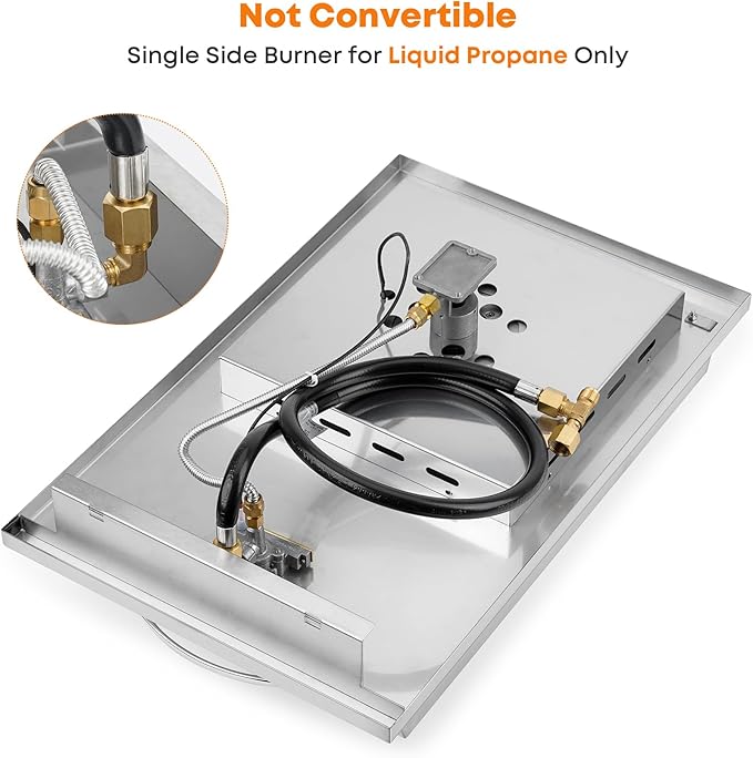 Stanbroil Built-in Single Side Burner for Outdoor Kitchen, 304 Stainless Steel Grilling Side Burners - Liquid Propane Only