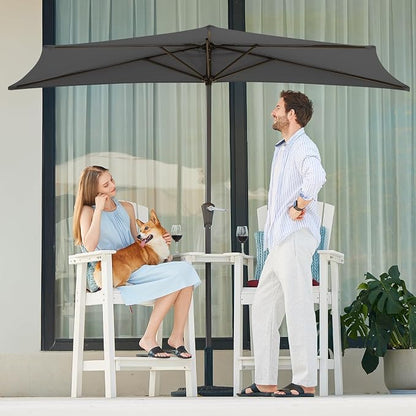 JEAREY 9ft Half Umbrella Outdoor Patio Umbrella Market Umbrellas with Crank, 1/2 Round Wall Umbrella 5 Sturdy Ribs UV Protection for Pool Garden Balcony Deck, Gray