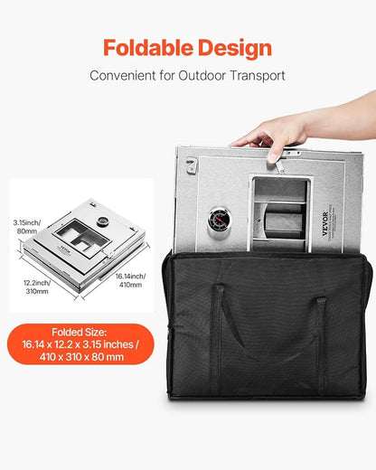 VEVOR Foldable Camping Oven, Stainless Steel Portable Camping Stove, with 3 Tier Grill, Handle and Thermometer, Use with Wood Burning Fire, Propane Stoves, for Baking Bread, Pizza, Outdoor Cooking