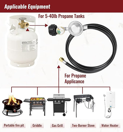 CALPOSE 6 Feet Propane Hose with Regulator & Gauge, Universal Gas Grill Regulator for Blackstone 28''/36'' Griddle, Weber Grill, Propane fire Pit and More, 3/8" Female Flare for Most LP Gas Grills