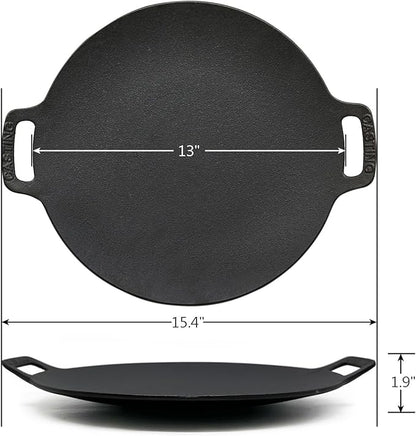 Brightalk 13-Inch Korean BBQ Grill Pan, Cast Iron Griddle for Indoor and Outdoor Stovetop Use