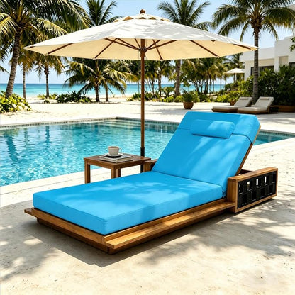 Chaise Lounge Cushion for Outdoor Furniture, Waterproof, Fade-Resistant and Tear Resistant, Patio Lounger Pads with Removable Cover for Pool, Deck, Lawn, 72x21x4 Inch, Teal