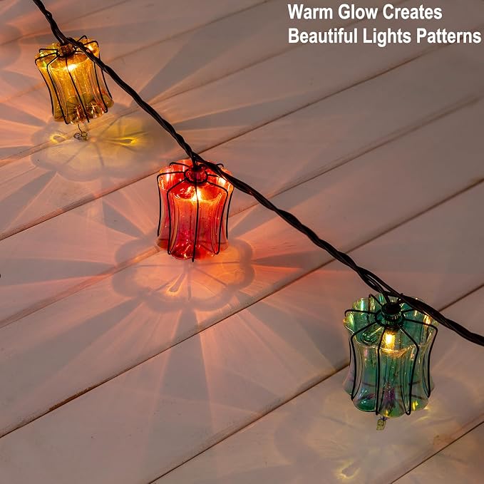 Outdoor String Lights Plug in with 10 Incandescent Bulbs, Multicolor Patio Lights Connectable Weatherproof Decorative Lantern String Lights for Gazebo Porch Bedroom Cottagecore Decor