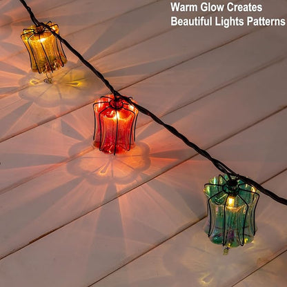 Outdoor String Lights Plug in with 10 Incandescent Bulbs, Multicolor Patio Lights Connectable Weatherproof Decorative Lantern String Lights for Gazebo Porch Bedroom Cottagecore Decor