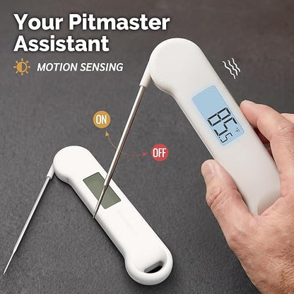 0.5 Sec Instant Read Grill Meat Thermometer Digital Food Cooking BBQ, White | ±0.5°F Precision, Auto Flip Digital LCD Display, Ideal For Meat, Candy, Grill, BBQ, Food Thermometer for Kitchen Gadgets