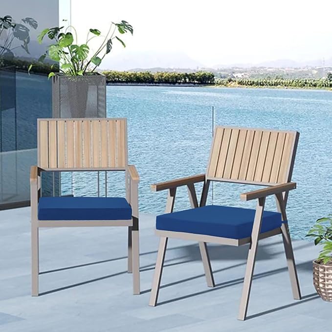 Cozyide Outdoor Chair Cushions, Waterproof Patio Seat Cushions with Adjustable Straps, Square Corner Patio Chair Cushions for Garden, Royal Blue, 18.5x16x3 Inch (Pack of 4)