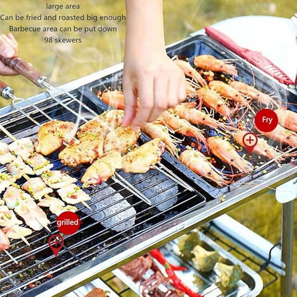 Portable BBQ Grill Stainless Steel Charcoal Barbecue Grill Folding Camping Grill Makes Juicy Lamb Shish Kebab, Shashlik, Spiedini Skewer for Outdoor Camping Grilling Picnics Cookouts Party ( Size : Hi