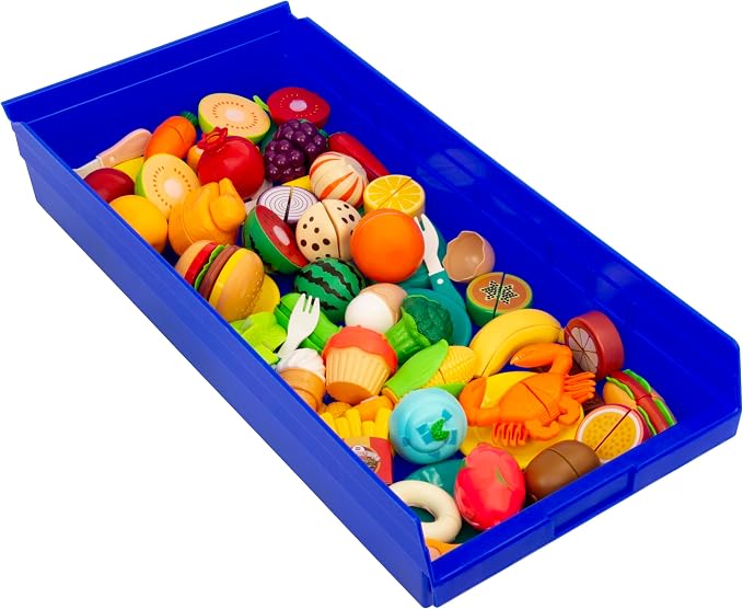 Akro-Mils 30174 Heavy Duty Plastic Shelf Bins, 24"x 11"x 4", Blue, 6-Pk | Heavy Duty Nesting Storage Bins for Garage, Closet, Refrigerator, Kitchen, Cabinet, Drawer Organization, Pantry Organization