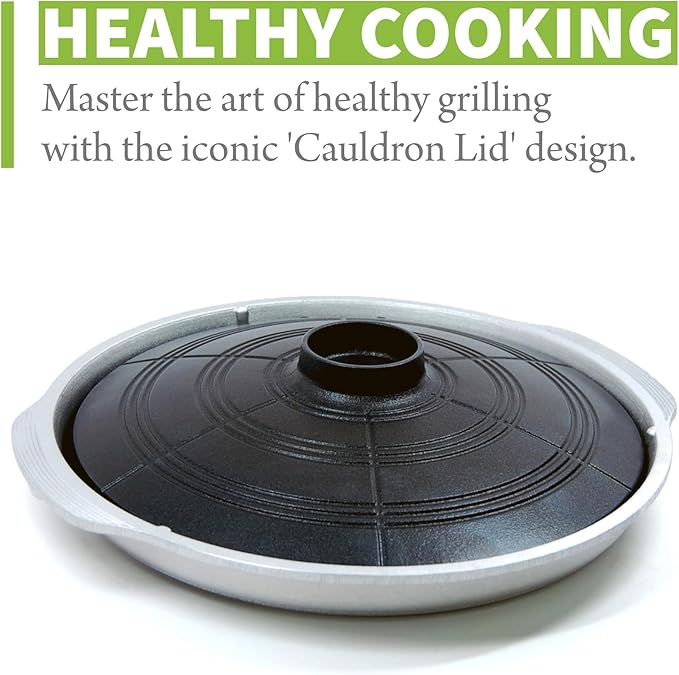 COOKKING - Korean Traditional BBQ Grill Pan, Cauldron Lid Shape - Stovetop Nonstick Indoor/Outdoor Smokeless BBQ Cast Aluminum Grill Pan, Made in Korea