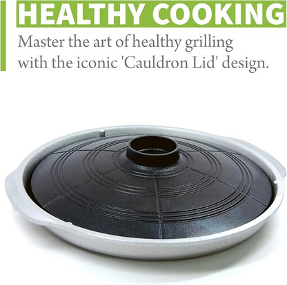 COOKKING - Korean Traditional BBQ Grill Pan, Cauldron Lid Shape - Stovetop Nonstick Indoor/Outdoor Smokeless BBQ Cast Aluminum Grill Pan, Made in Korea