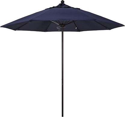 California Umbrella 9' Round Aluminum/Fiberglass Umbrella, Push Open, Bronze Pole, Sunbrella Navy Fabric