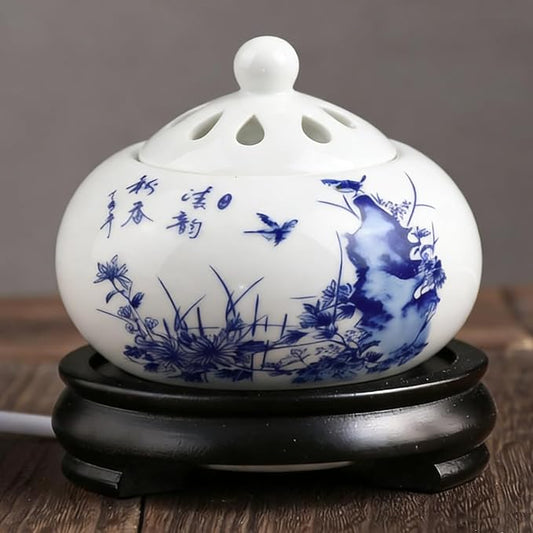 Electric Resin Burner with Timer, Ceramic Electric Incense Burner, Burner Censer 110V for Home Porch, Patio, Garden, Office, Yoga, Living Room, Meditation Room (White)
