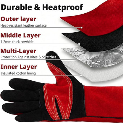 vclpower Welding Gloves 16 Inches 932°F Extreme Heat Fire Resistant Leather Forge Gloves for Mig, Tig, Stick, BBQ, Fireplace, Wood Stove, Furnace, Animal Handling, Handling Dry Ice - Safety Work 2XL