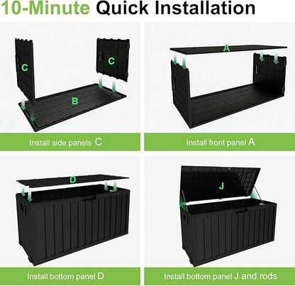 75 Gallon Outdoor Storage Box Waterproof,350LBS Lockable Patio Storage Box for Patio Cushions,Garden Tools and Tools Storage,Outside Storage Box-Black