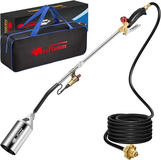 ARTFLAMM Portable Propane Torch Weed Burner Kit with Storage Bag, High Output BTUs Torch Gun with 10 FT Hose, Self Igniter Weed Flame Torch for Campfires,Roofing,Melting Snow Ice