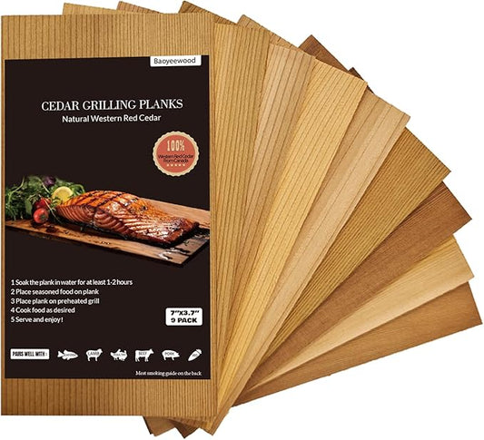9 Pack Western Red Cedar Planks for Grilling Salmon, 7"x3.7" Grilling Planks, BBQ Accessories for Grilling
