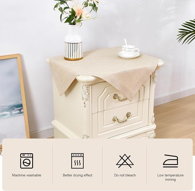Wolkemer 2 Pack Faux Linen Small Square Tablecloth Heavy Duty Fabric Nightstand Table Cloths 24 x 24 Inch Beige Farmhouse Rustic End Table Cover for Dining Bedroom Tabletop Decoration
