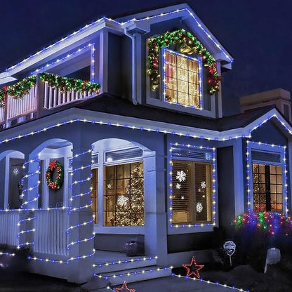 YEGUO Solar Rope Lights Outdoor Waterproof, 66ft 200 LED Blue and White String Lights, 8 Modes Fairy Lights in Clear Thin Tube