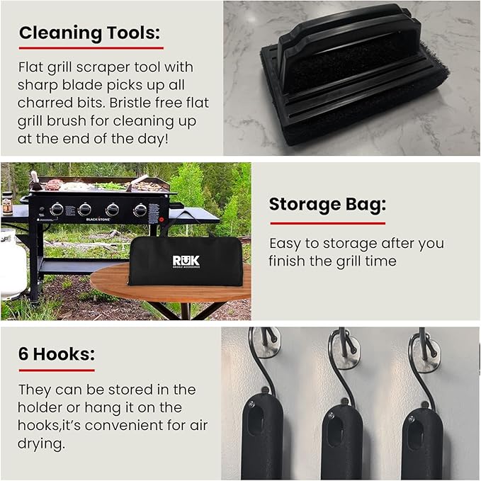 Blackstone Griddle Accessories Kit, RüK 20 PCS Flat Top Griddle Accessories Set with Anti-Scalding Long Handle Metal Spatula, Griddle Scraper, Cleaning Kit, e-Cookbook for Blackstone and Camp Chef