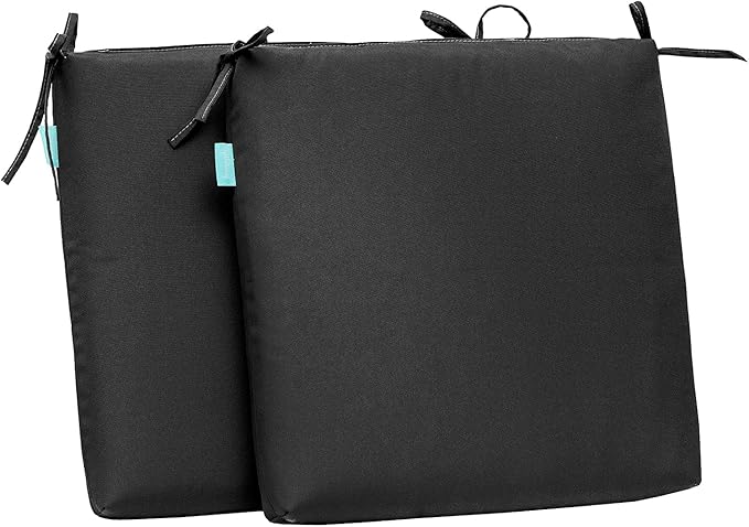 QILLOWAY Outdoor Indoor Seat Cushions, Square Foam Dining Chair Pads,All Weather, 17"x17"x3",2 Count (Dark Grey)
