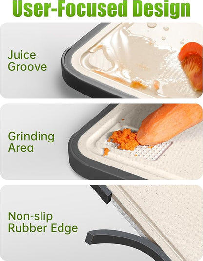 Stainless Steel Cutting Boards for Kitchen, Non Toxic 2-in-1 Cutting Board Double Sided, Food Grade Chopping Boards for Fresh Meat Vegetable, Easy to Clean Large Size 16”×11”