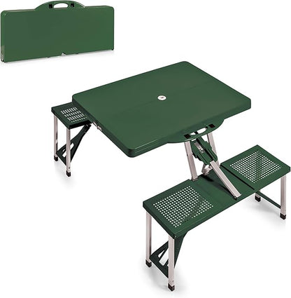 Picnic TIME Portable Folding Picnic Table with Seats for 4, Collapsible Aluminum Table with Benches & Umbrella Hole, Lightweight Foldable Table for Camping, Travel, Backyard, Tailgating | with Umbrella Hole