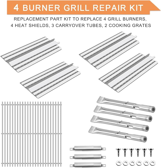 Grill Replacement Parts for Charbroil 463439915, 463322613 and Other Grills | Grill Parts 463334613 463335014, 14 3/4" Heat Plates, 14 7/16" Grill Burner and 16 15/16" Grill Grates, Stainless Steel
