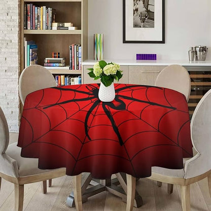 Spider Web Tablecloth, Big Spider Black Spiderweb Gothic Water Resistant Wipeable Table Cover for Picnic Party Holiday Kitchen Dinner Table 70"