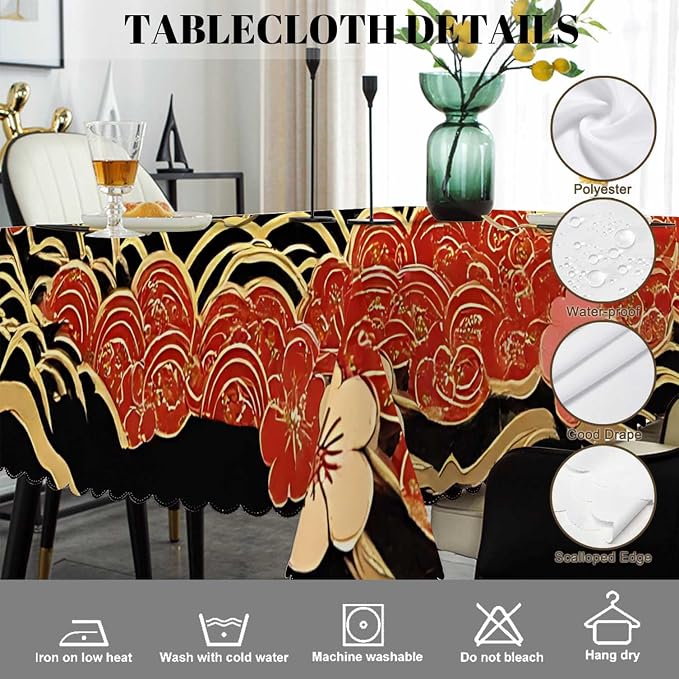 Swono Japanese Crane Tablecloths Asian Oriental Heron Bird Floral Branch Clouds Kitchen Dinning Tabletop Decoration, Polyester Table Cover for Indoor Outdoor 50x72 Inch Tablecloth