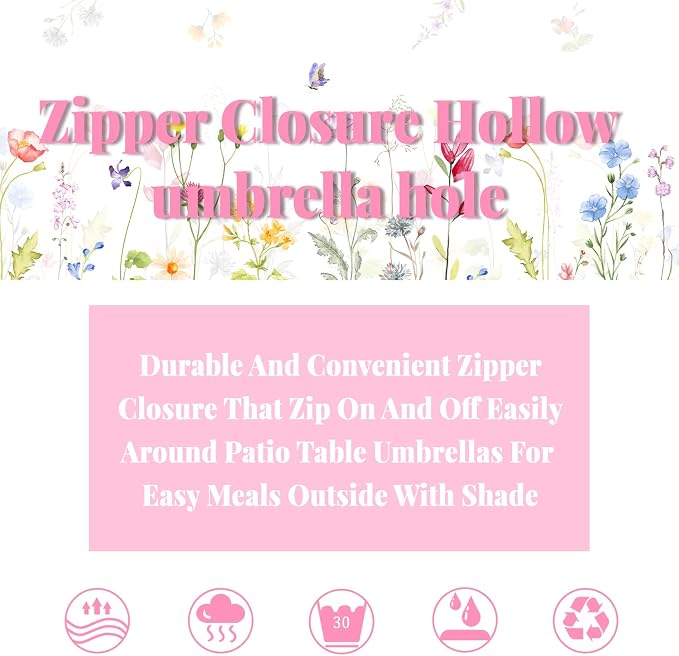 Outdoor Tablecloth with Umbrella Hole and Zipper, Patio Table Covers for Spring/Summer, Machine Washable Outdoor Party/Picnic Rectangle Table Cloth 60 x 120 in