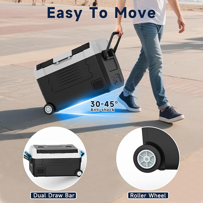 AS Car Fridge Portable 12V Refrigerator 37 Quart Electric Cooler with 12/24V DC&110-240V AC for Truck Van RV Camper SUV, Portable Freezer with Wheels for Camping Boat Travel, -4~68°F (35L)