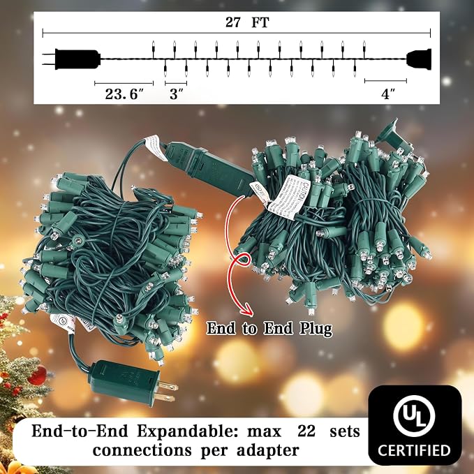 Heyworld Slow Twinkle Christmas Lights, 100 LED 27ft UL Certified Soft String Lights, 5mm Waterproof Fairy Glow for Indoor/Outdoor Christmas, Wedding, Garden Decor