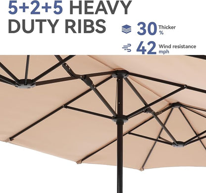 GREEN PARTY 13 ft Outdoor Patio Umbrella, Large Rectangular Table Umbrellas | Double-Sided, UV & Fade Resistant Canopy for Deck Poolside Garden Backyard, Market Umbrella with Crank & 1.5" Pole, Beige