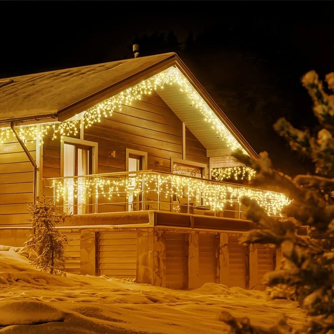 JMEXSUSS 200 LED Icicle Lights for Outside | Warm White 8 Modes Icicle Christmas String Lights Outdoor Waterproof for Xmas Roof Wedding Party Holiday Room Home Decor