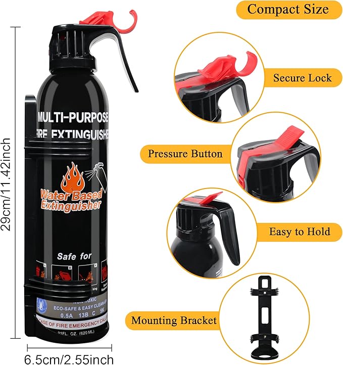 Fire Extinguisher for Home, 6 Pack Vehicle Fire Extinguishers with Mount, Portable Fire Extinguisher Effective on A, B, C, K Fires, Water-Based Extinguisher for Car Boat Office Truck Kitchen Garage RV