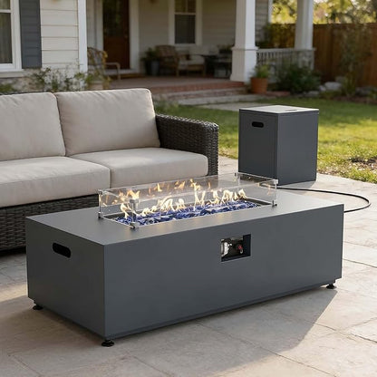 42 Inch Gas Fire Pit Table, 55,000 BTU Propane Fire Pits for Outside with Aluminum Lid and Waterproof Cover, 2 in 1 Firepit Table