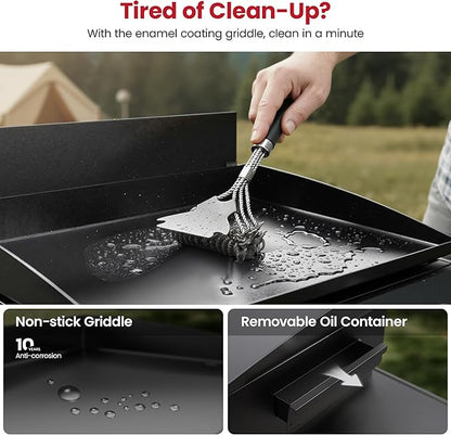 Laudlife 2 Burner Propane Gas Griddle with Removable Stand & Side Table, Converts to Tabletop, Non-Stick Enameled Cast Iron & 342 SQ.IN, Easy Cleanup, Folds Compact for Camping, Tailgating, Backyard
