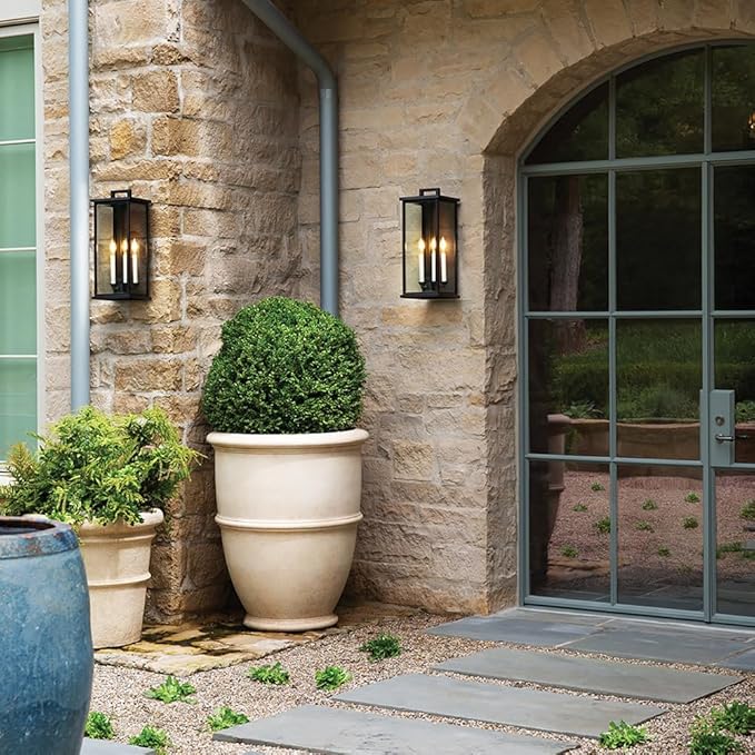 Hinkley Weymouth Three Light Outdoor Wall Mount Lantern – Estate Series, Aluminum, Candle Sleeves, Rectangular, Clear Beveled Glass – Oil Rubbed Bronze Finish
