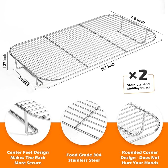 Ericair 2Pcs Stainless Steel Rack Set for Ninja XSKRSTRKXL Woodfire OG800 and OG900 Series, Grill Rack Accessories for Ninja OG850 OG951 Woodfire Pro XL Outdoor Grill & Smoker