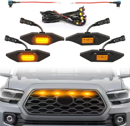 Amber Led Grills Lights Emblem for Toyota Tacoma trdSport Offroad 2020-2023 | 4pcs ,TRD Off Road Sport OEM Grill,Rapt0r Lights for Tacoma 6 LED Upgrade Grille Light