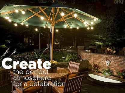 Sunlitec Solar String Lights Waterproof LED Indoor/Outdoor Hanging Umbrella Lights with 25 Bulbs - 27 Ft Patio Light for Deckyard Tents Market Cafe Gazebo Porch Party Decor (25 Light Bulb)