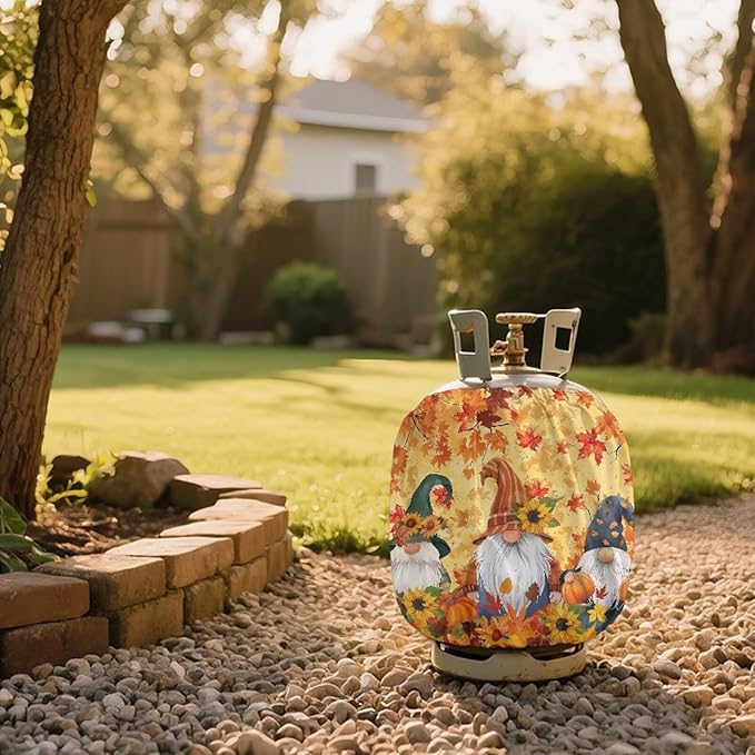 Fall Propane Tank Cover 20lb Maple Gas Tank Cylinder Cover with Elastic Edge RV Gas Cylinder Storage Pocket for Outdoor Camping Yard Party