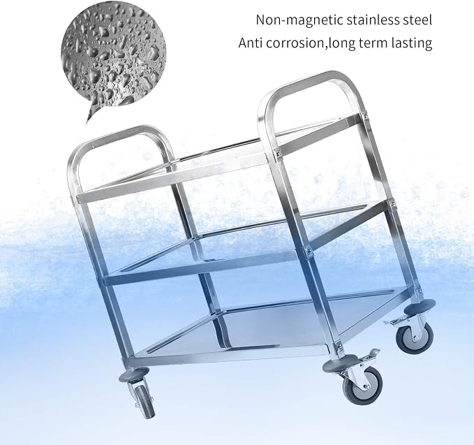 Nisorpa 3 Tier Kitchen Rolling Cart, Stainless Steel, 37 x 20 x 37 Inch | Utility Cart with Wheels, Serving Trolley, Catering Storage Shelf, 2 Lockable Wheels, For Hotel, Restaurant, Home Use