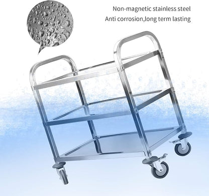 Nisorpa 3 Tier Kitchen Rolling Cart, Stainless Steel, 37 x 20 x 37 Inch | Utility Cart with Wheels, Serving Trolley, Catering Storage Shelf, 2 Lockable Wheels, For Hotel, Restaurant, Home Use