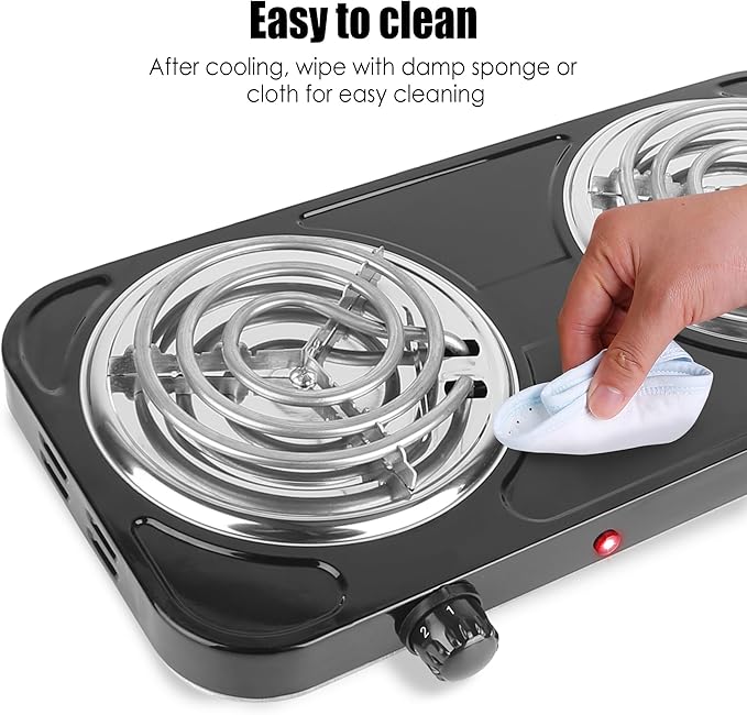 Electric Charcoal Burner Stove, 500W Single Coil Hot Plate Starter with Grill Tongs, 5-Level Temp, Smart Heat Control & Stainless Steel Fast Heating for Cooking top Countertop (3890Black-Double01)
