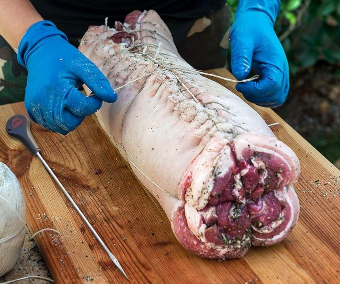 SpitJack Meat 12 Inch Trussing Needle and Butchers Cooking Twine Kit for Sewing Up Whole Hog, Pig, Roasting Chicken and Turkey. 12 Inch SS Needle and 185 Feet of Cotton Kitchen String.