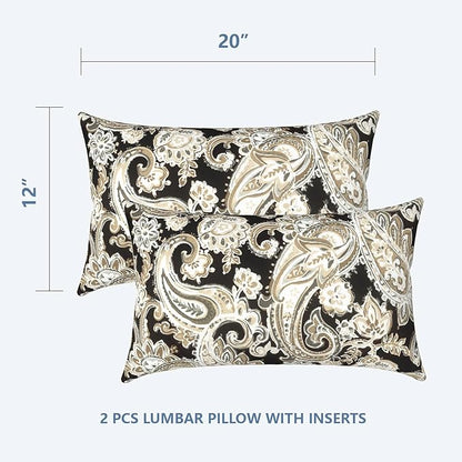 LVTXIII Outdoor/Indoor Lumbar Pillows, Decorative Patio Lumbar Cushions, Fluffy Fade Resistant Throw Pillow Cushions for Home Patio Coach Sofa, 12×20 Inch, Pack of 2, Paisley Black